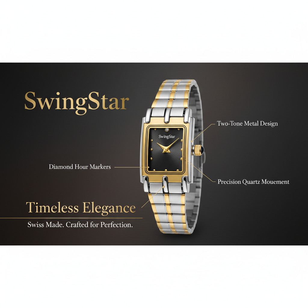 Swingstar Silver & Black Dial with Gold-Line Man Watch