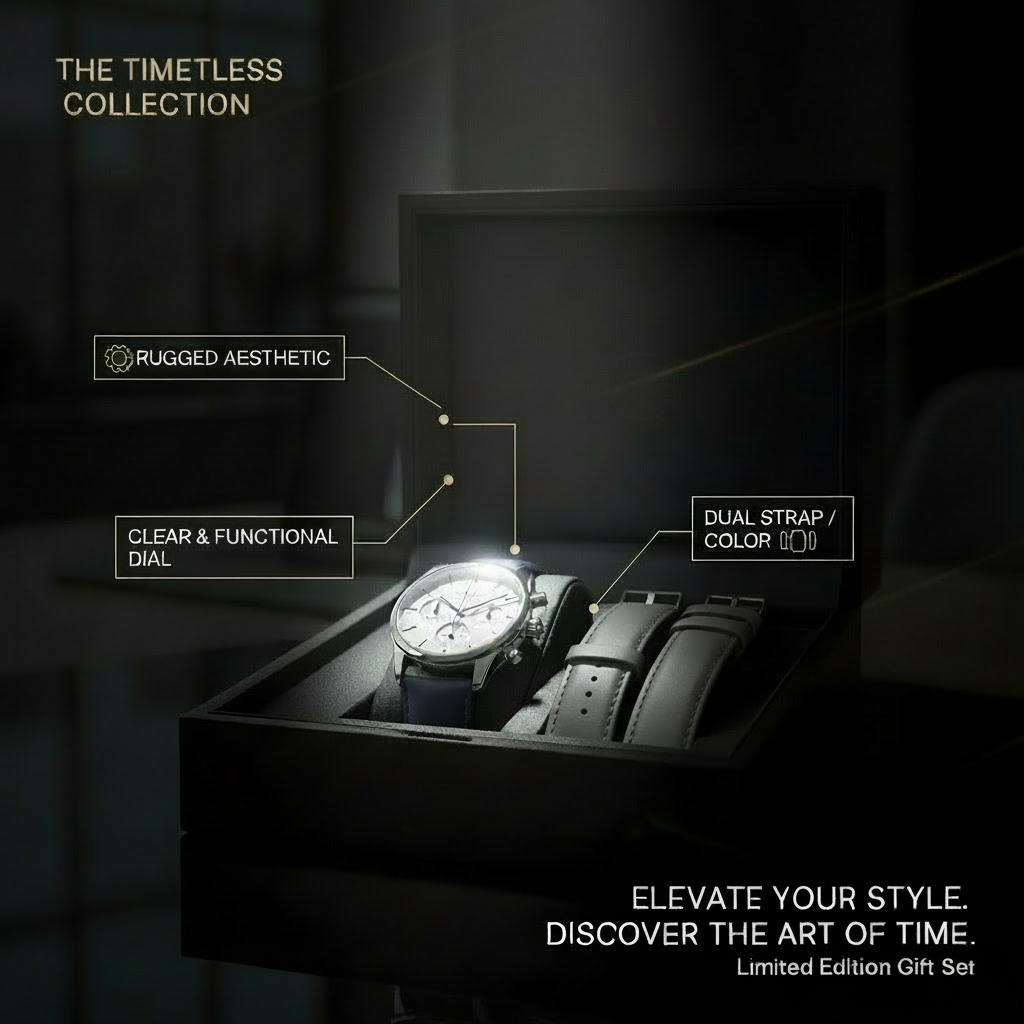 GearLine Dual Strap Navy Blue & Gray Men Watch