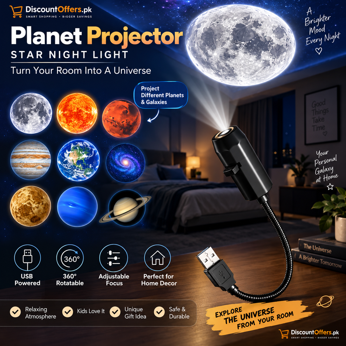 USB Planet Projector Star Night Light