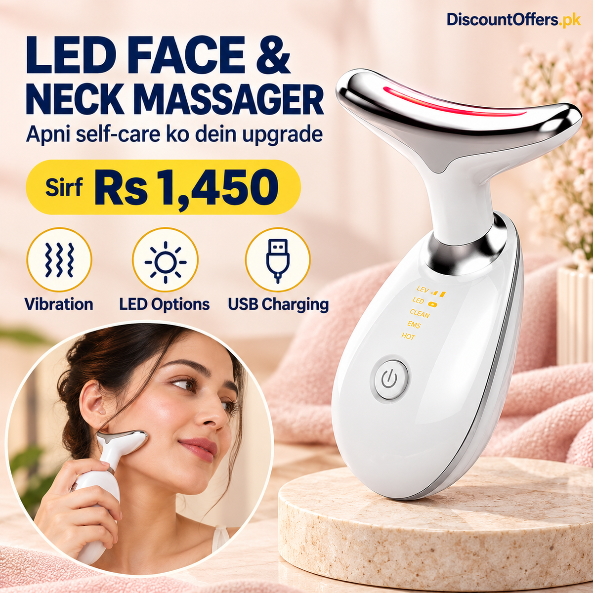 LED Vibrating Massager for Face & Neck