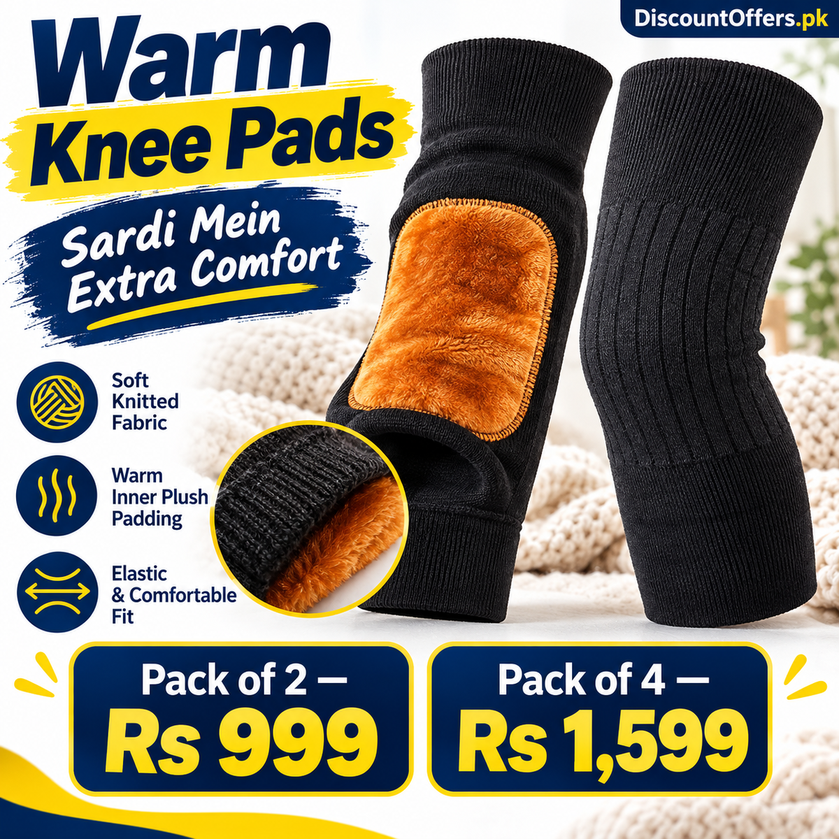 Thick Warm Wool Knee Warmer Pads – Super Elastic Knee Support Protector