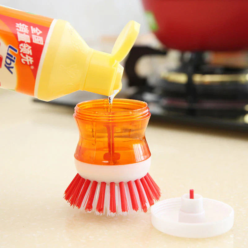 2 Pcs Kitchen Dishwasher Brush With Liquid Soap Dispenser