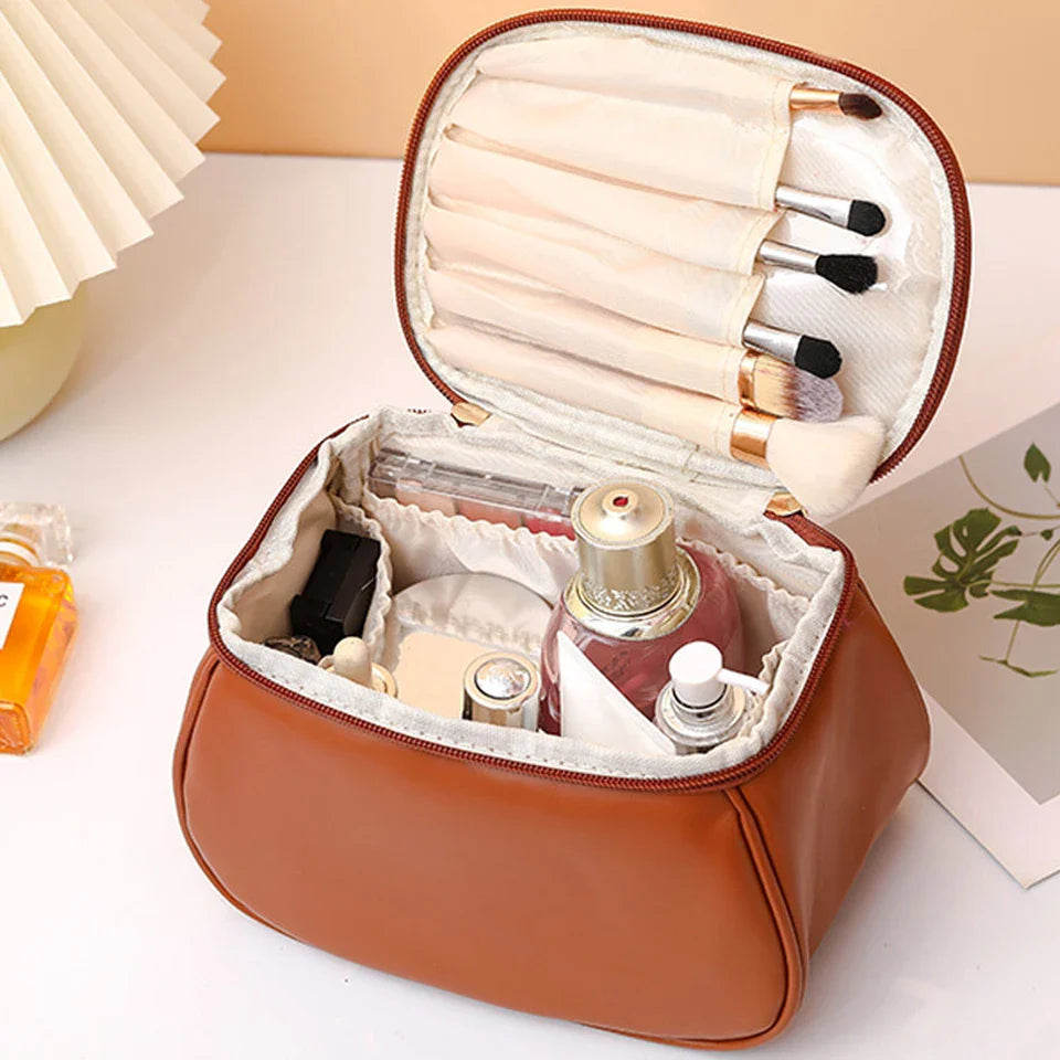 Leather Cosmetic Bag | Makeup Bag | Portable Cosmetic Bag | Travel Makeup Organizer