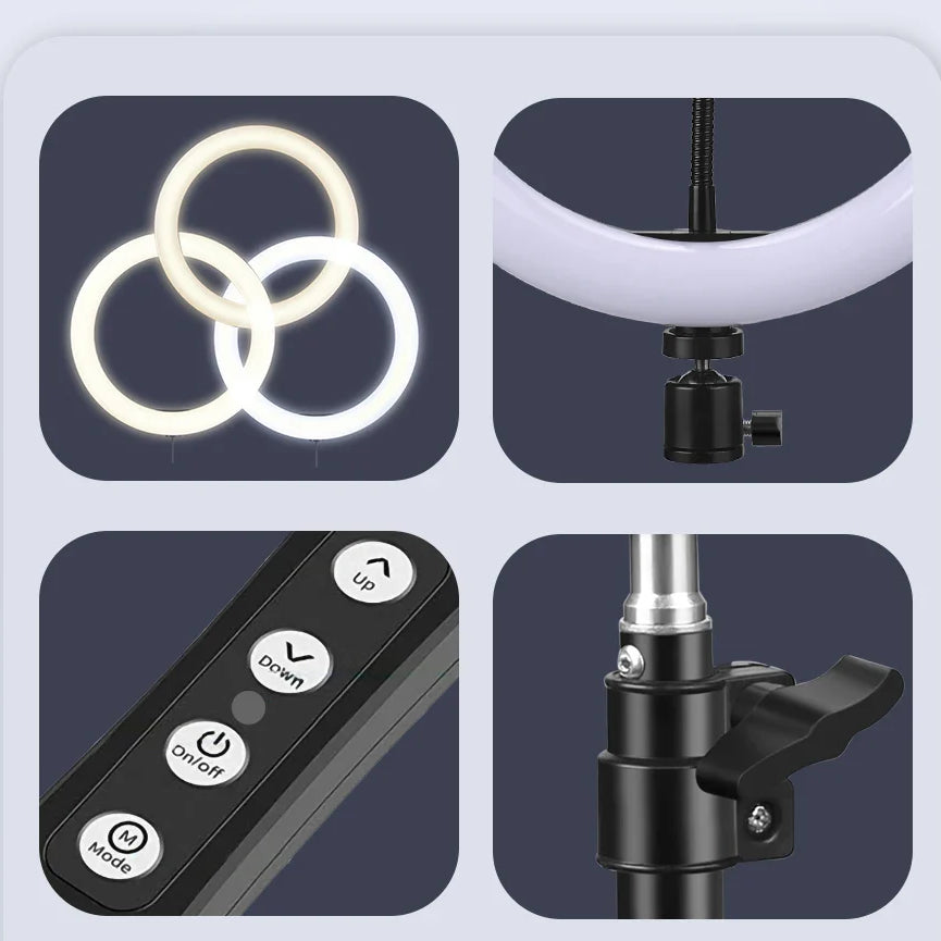 LED Selfie Ring Light with Optional Tripod for Photography Tiktok Live Stream Makeup and Compatible with iPhone & Android