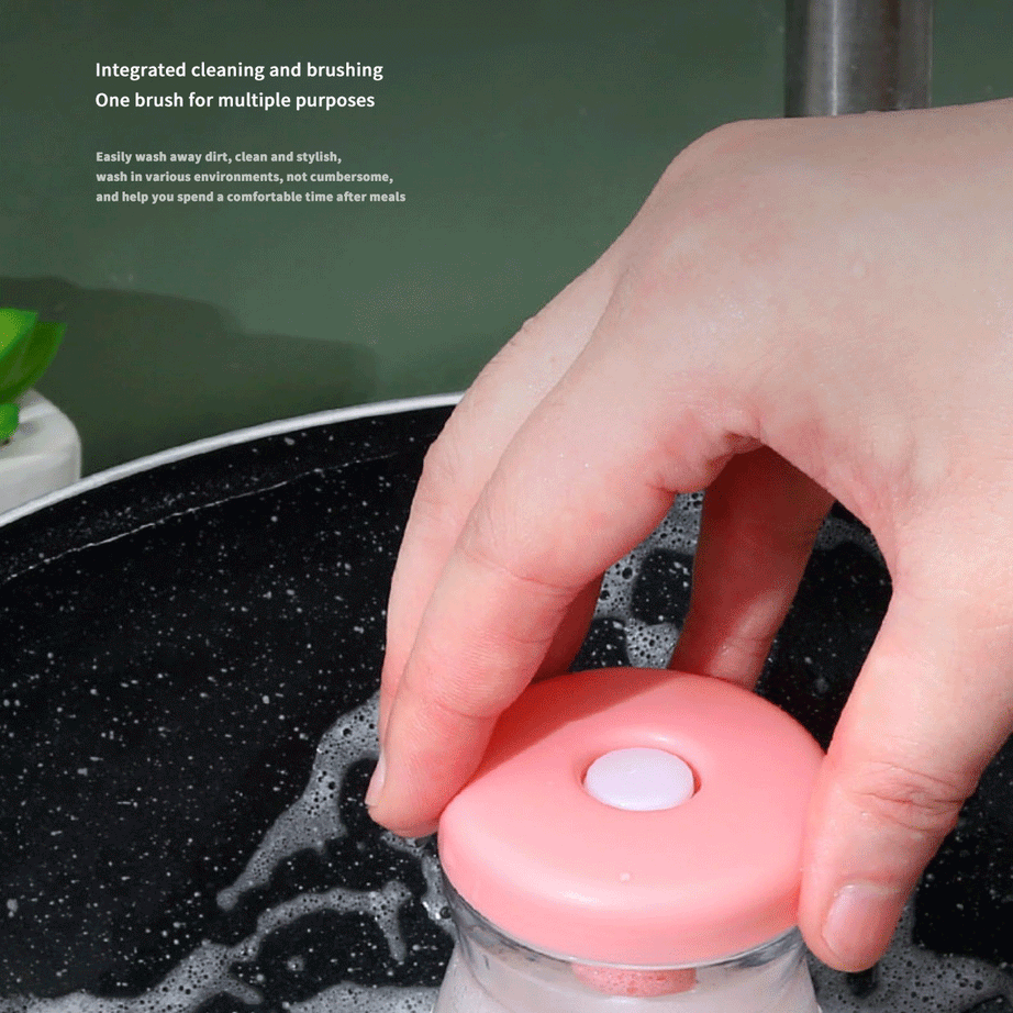 2 Pcs Kitchen Dishwasher Brush With Liquid Soap Dispenser