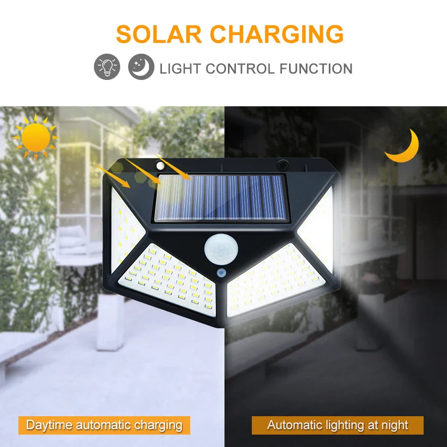 Buy 1 Get 1 Free Offer Solar Wall Light with 100 LEDs and Wireless Solar Motion Sensor Security Lights with 270° Wide Angle IP65 Waterproof and 3 Optional Mode for Garden Patio Yard Front Door Garage Porch