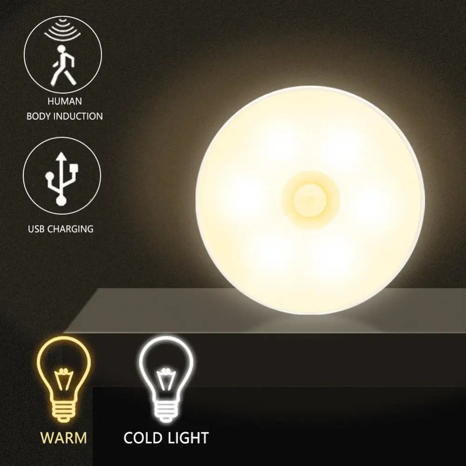 USB Charging Intelligent Motion Sensor Night Light for Hallway, Wardrobe, Bedroom, Bathroom, Kitchen, Basement, Cupboard and Garage