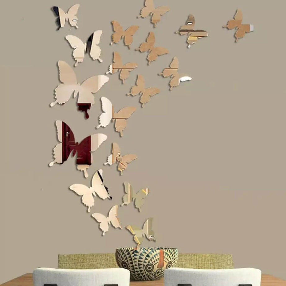 3D Acrylic Mirror Butterflies Self Adhesive Wall Art Decals Stickers Set For Home Decoration