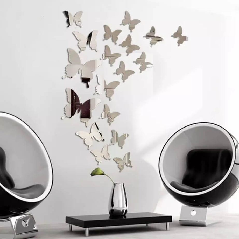 3D Acrylic Mirror Butterflies Self Adhesive Wall Art Decals Stickers Set For Home Decoration