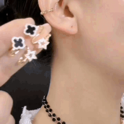 Gold Plated Stone Decor Star Four Leaf Clover Korean Earrings Black Cubic Zirconia Alloy Earring Set For Women