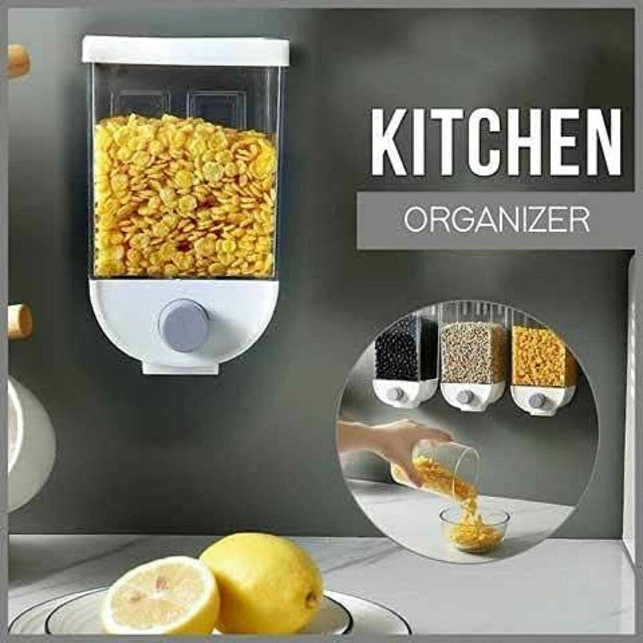 Wall-Mounted Food Storage Dispenser and Organizer for dry foods flour sugar rice grain cereals and more