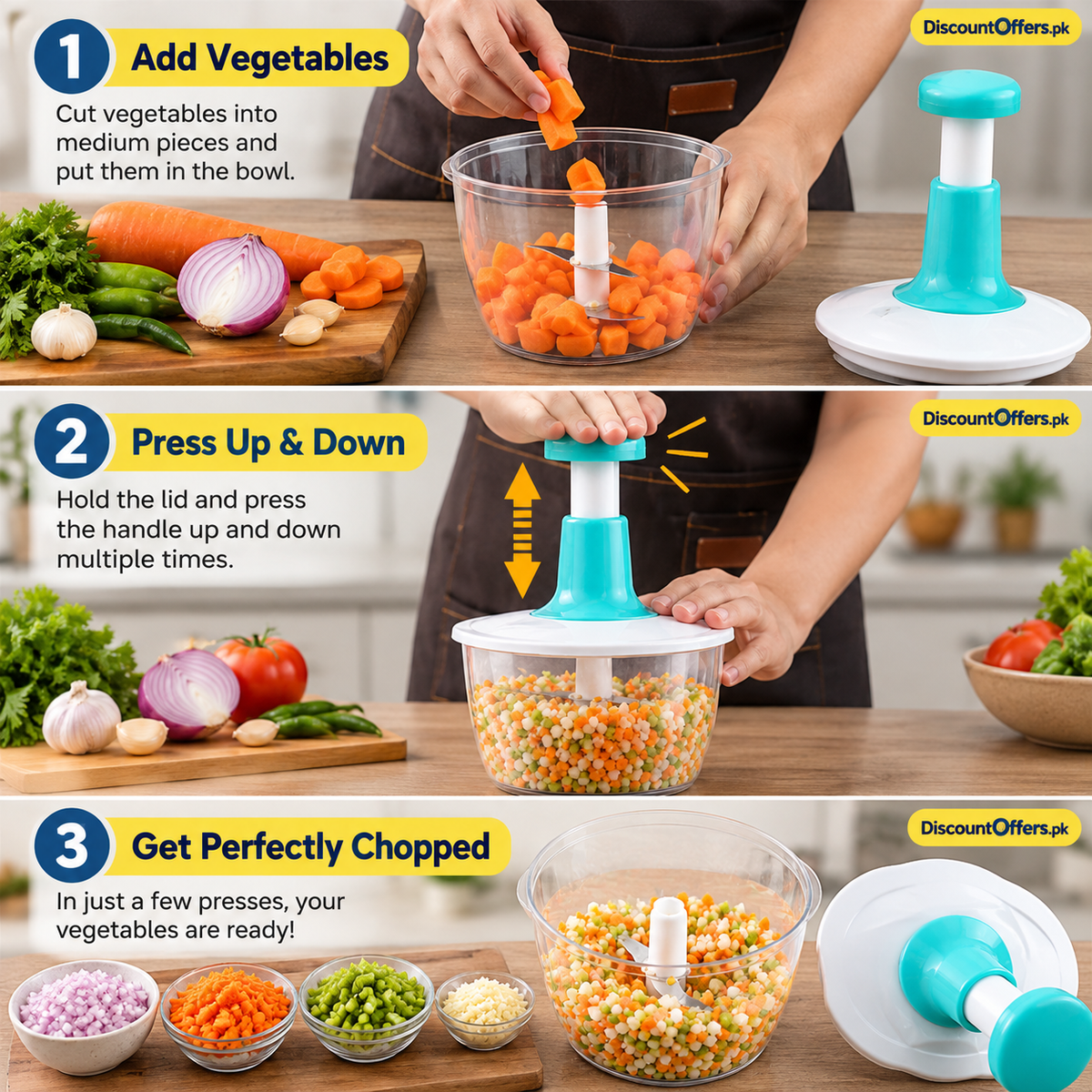 Handy Manual Vegetable Chopper 2L Chop, Slice, Grate and Mix with Ease