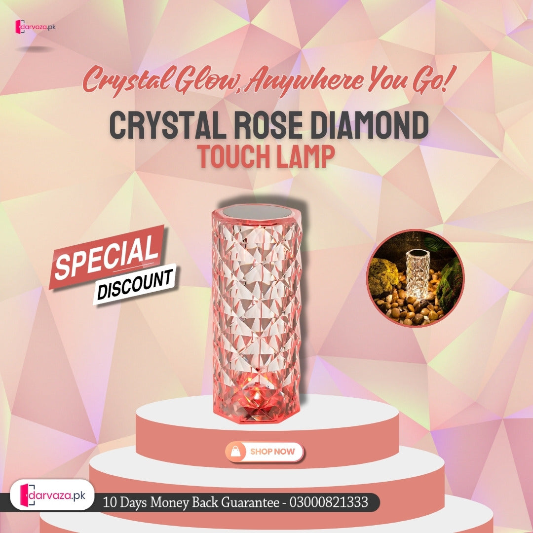 USB Rechargeable Crystal Rose Diamond Touch Lamp LED With RGB 16 Colors and Remote