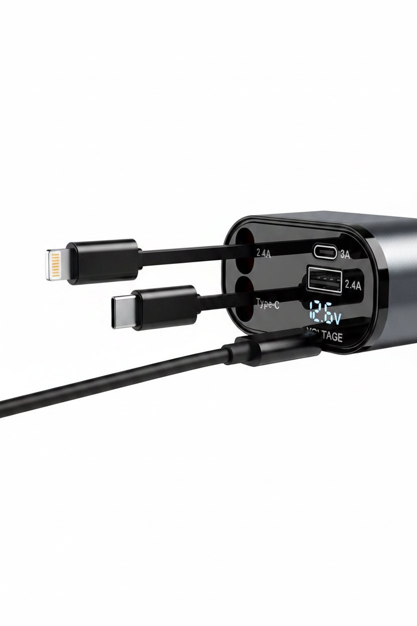 Upgraded 4 in 1 Retractable Car Charger 120W Super Fast Car Phone Charger Adapter