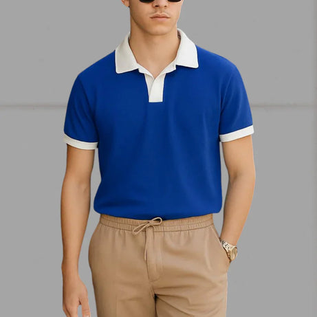 Premium Polo with White Collar & White Rib – BLUE