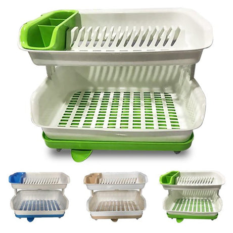 Portable Master Plastic Double Layer Utensils Dish Drainer Plate Stand Storage Organizer Rack with Box For Kitchen
