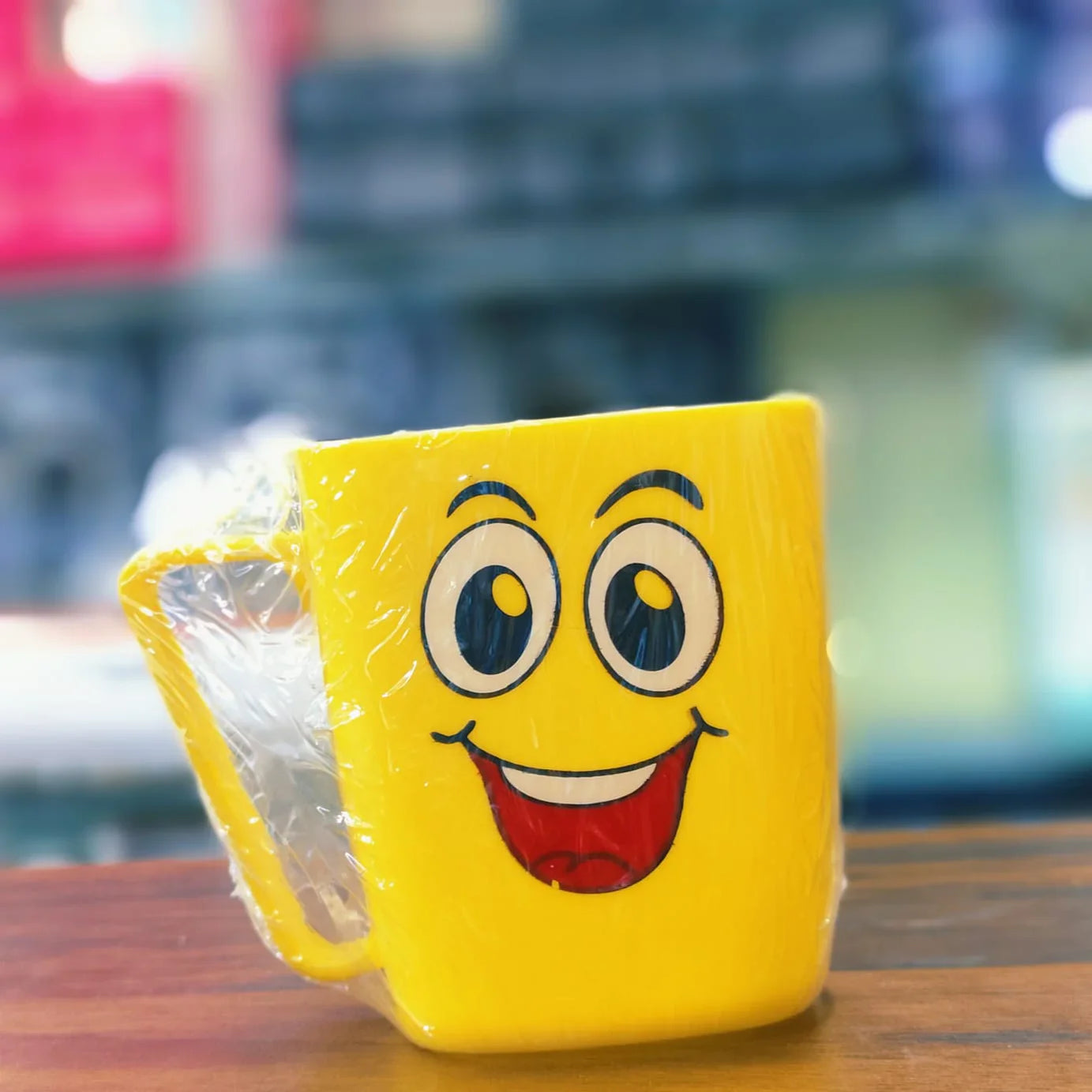 Pack of 6 Yellow Smile Emoji Plastic Mug Set