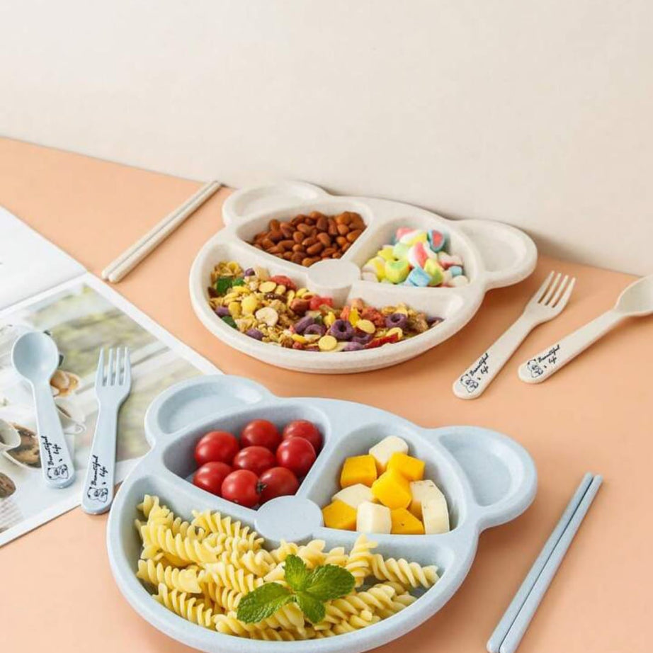 (Pack of 5) Multi Panda Shape Plates with 3 Spoons and 2 Forks