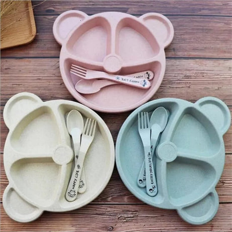 (Pack of 5) Multi Panda Shape Plates with 3 Spoons and 2 Forks