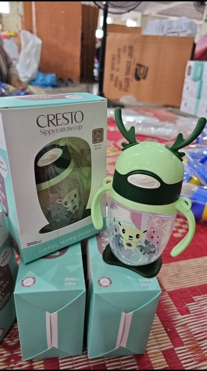 Portable Stain Resistant Kids Cute Bear Cartoon Straw Cup Water Bottle with Carry Strap and Measurement Marks For Children