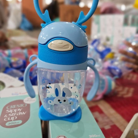 Portable Stain Resistant Kids Cute Bear Cartoon Straw Cup Water Bottle with Carry Strap and Measurement Marks For Children