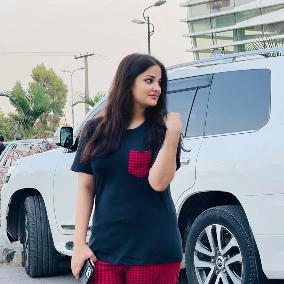 Black and Red Check Style Night Suit