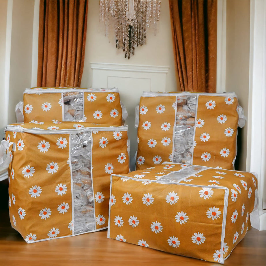 (Pack of 4) Printed Clothing Storage Organizer Bags For Traveling Home and Outdoor Use