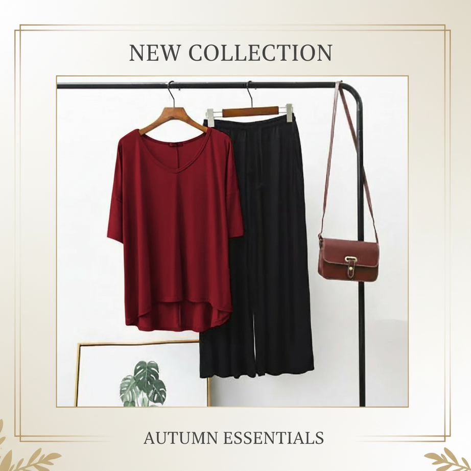 Plain Maroon V-Neck T-Shirt with Black Plazzo