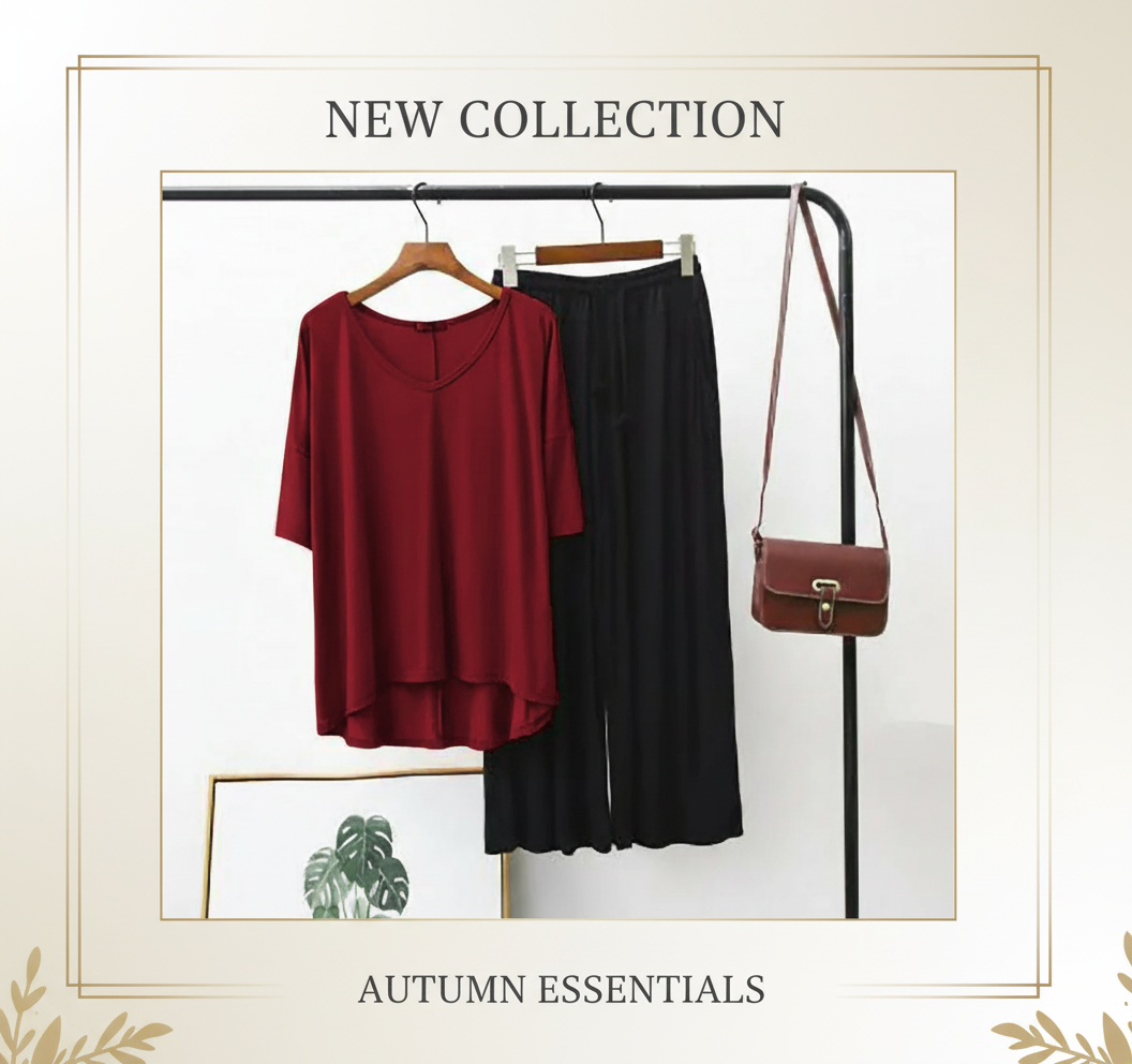 Plain Maroon V-Neck T-Shirt with Black Plazzo