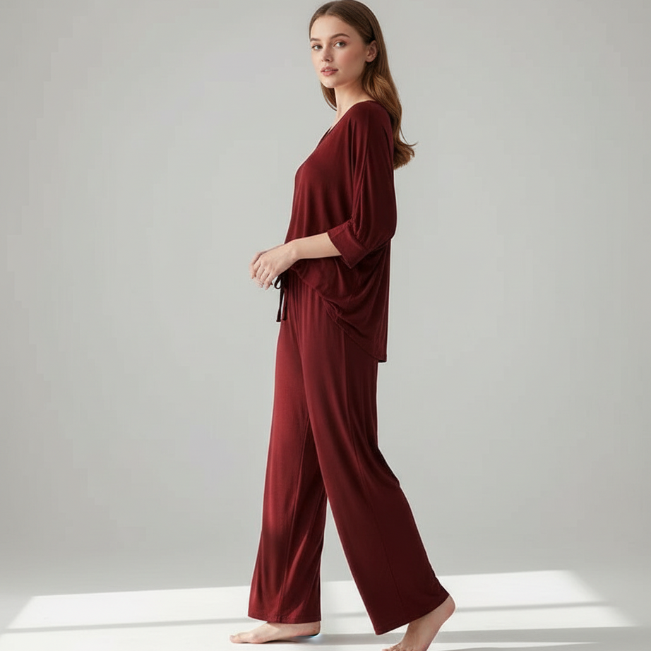 Maroon V-Neck Women's PJ Set