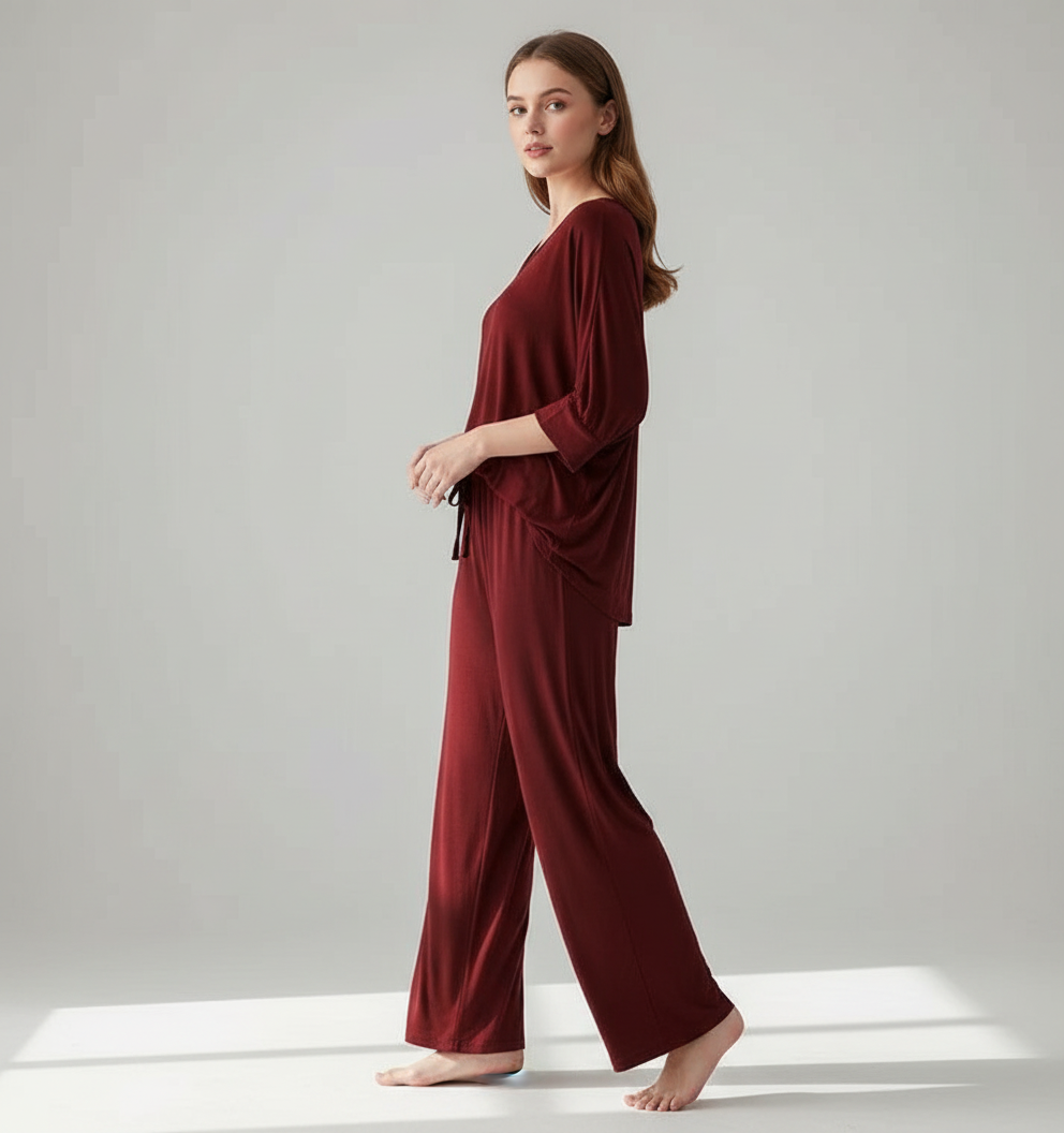 Maroon V-Neck Women's PJ Set