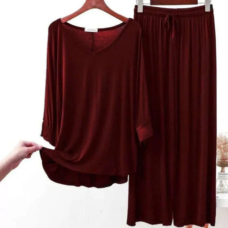 Maroon V-Neck Women's PJ Set