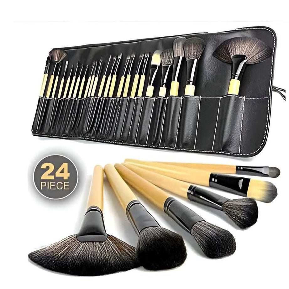 24pcs Professional Wooden Handle Make up Brushes with Folding PU Leather Pouch