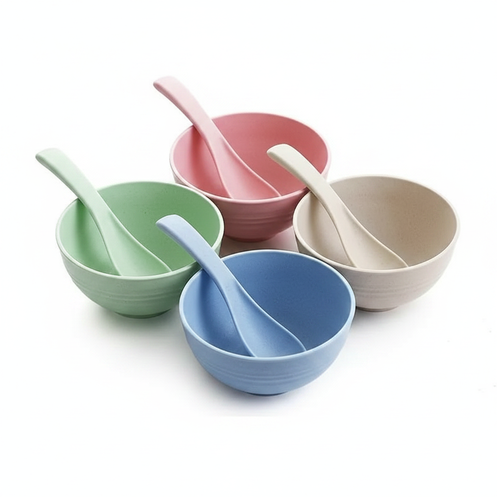4 Pcs Bowls with Spoons in Multicolor for Snacks and Baby Feeding