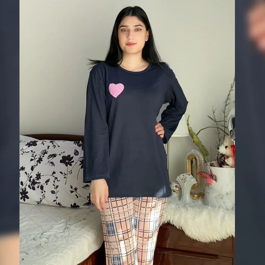 Blue Pink Check Style Nightwear Set