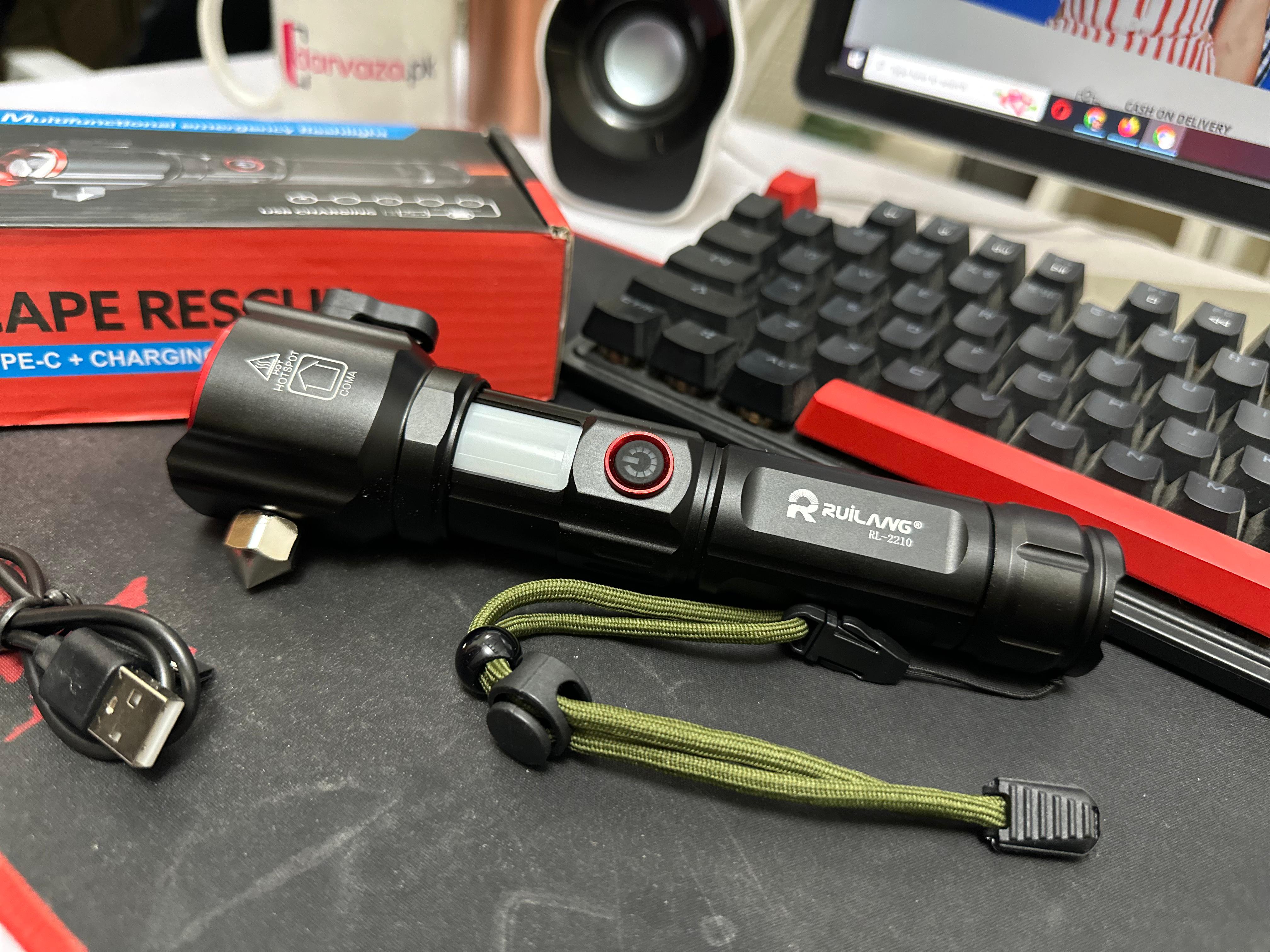 Super Bright Metal FlashLight Torch with adjustable focus Hammer and Mobile Power Bank