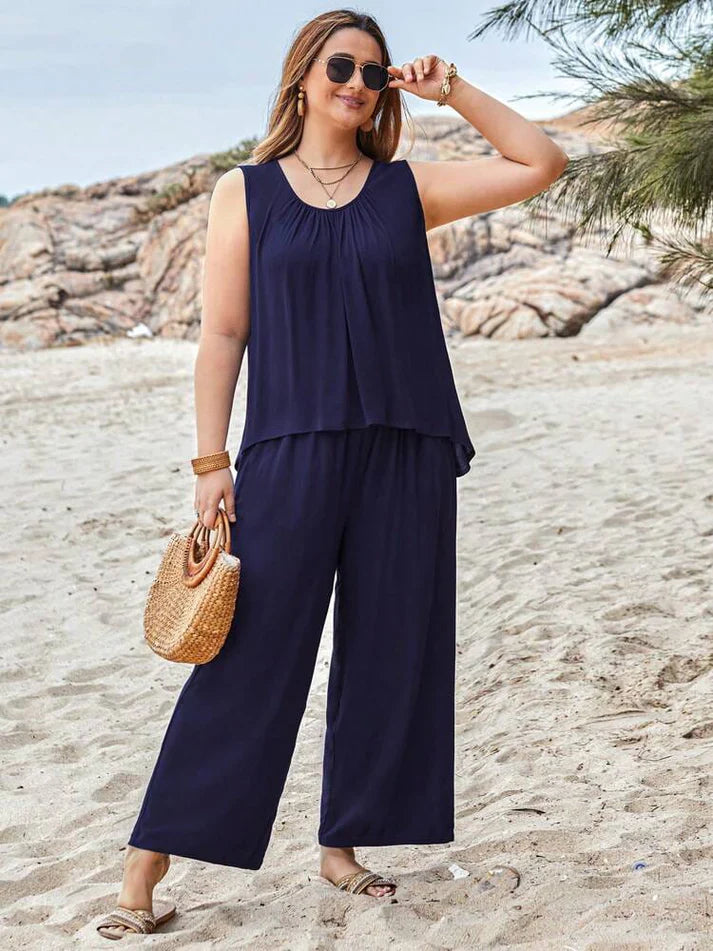 Plain Dark Blue Sando T-Shirt with Plazo Pajama