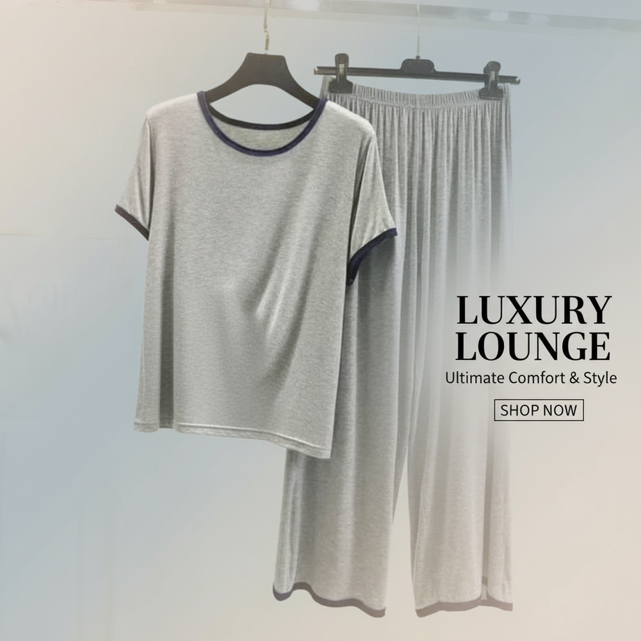 Plain Grey T-Shirt with Black Round Neck and Plazo Pajama