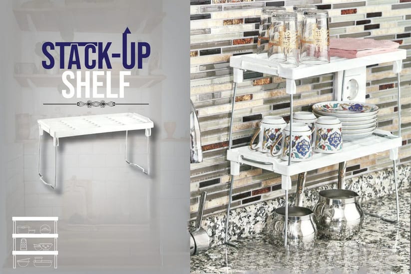 Shelf Organizer and Stack Up Rack for Kitchen or Home Use