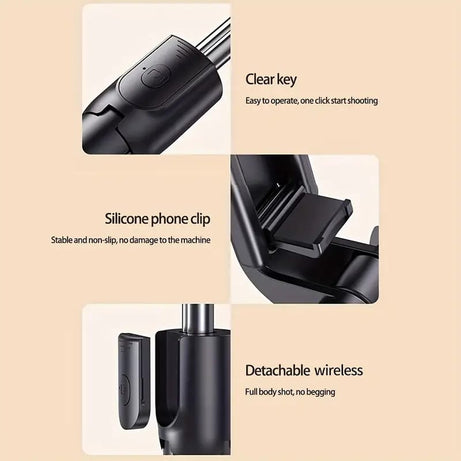 4 in 1 R1S Stainless Steel Selfie Stick Tripod with Wireless Remote for Live Streaming & Video Recording