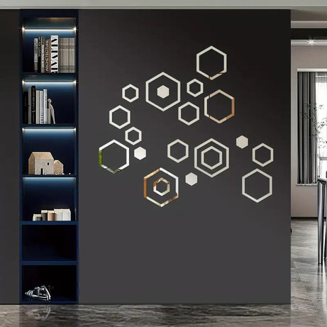 3D Acrylic Shatterproof Geometric Hexagon Mural Self Adhesive Wall Arts Decals Stickers Set For Home Decoration