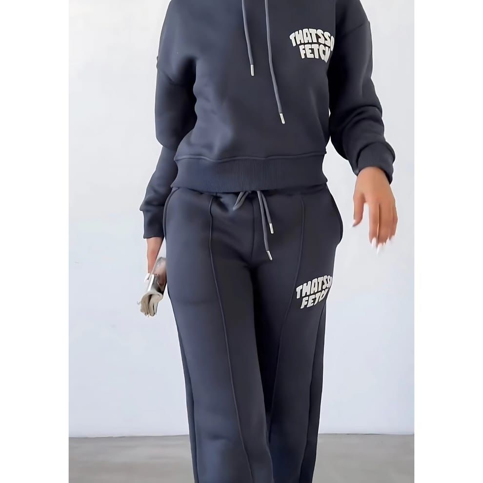 Sajiero Winter Warm Fleece Hoodie Tracksuit with Trouser Co Ord Set For Women