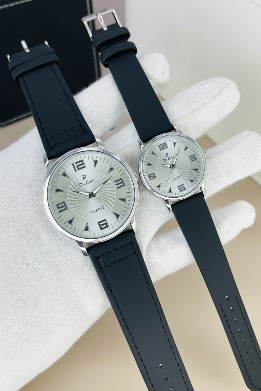 (Pack of 2) D Com Quartz Stainless Steel Clock Dial Analog Wristwatch For Men and Women