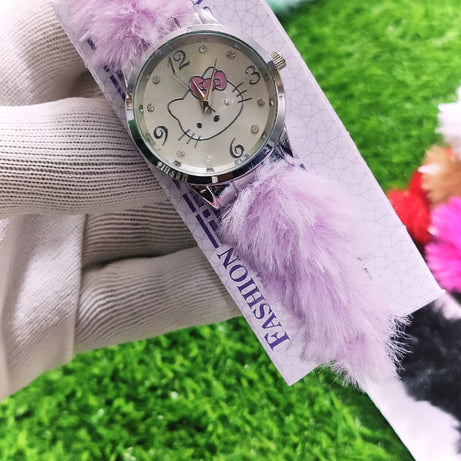 Beautiful Hello Kitty Cartoon Cat Round Shaped Clock Dial Analog Wristwatch For Kids and Women