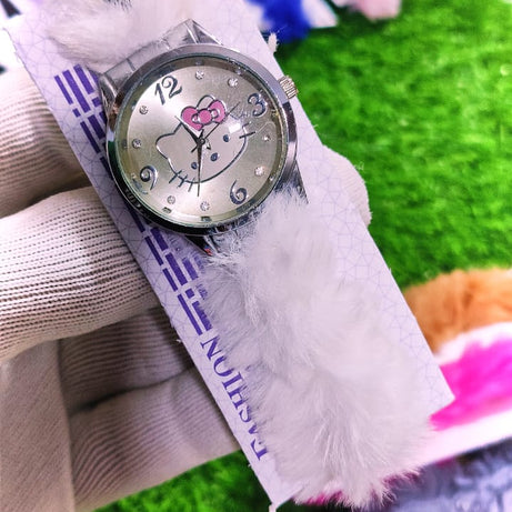Beautiful Hello Kitty Cartoon Cat Round Shaped Clock Dial Analog Wristwatch For Kids and Women