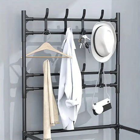 2 in 1 Metal Space Saving Entryway Coat and Shoe Racks Storage Organizer For Home Dorms and Apartments