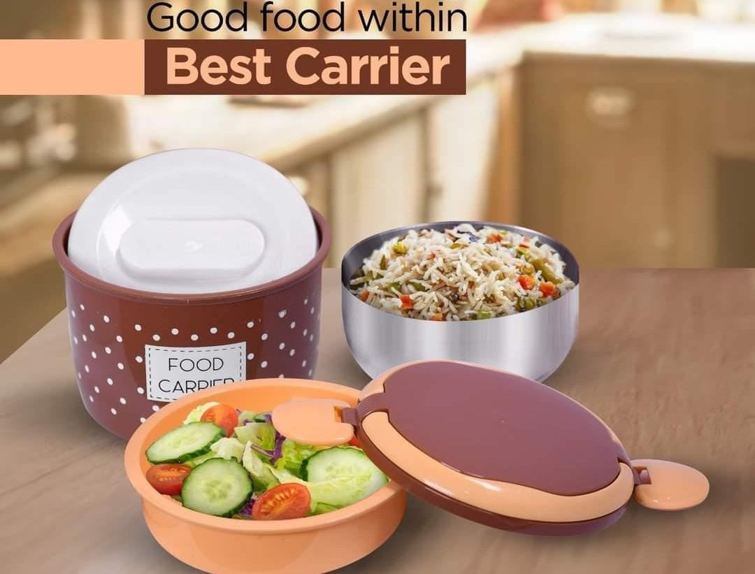 Plastic Food Career Double Layer Tiffin Lunch Box With Under Mini Steel Box for Food Storage