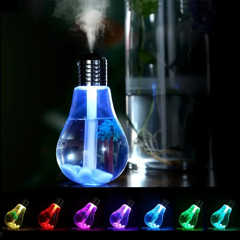 USB Powered Easy to Refill Water Push Button Nightlight Feature Control Creative Ocean Bulb Mist Spray Humidifier with Lid Opening with Box