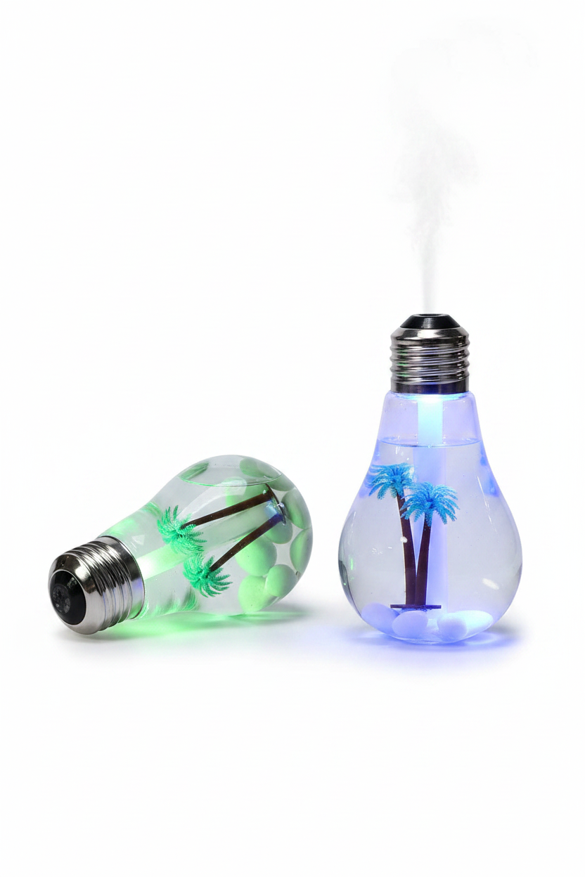 USB Powered Easy to Refill Water Push Button Nightlight Feature Control Creative Ocean Bulb Mist Spray Humidifier with Lid Opening with Box