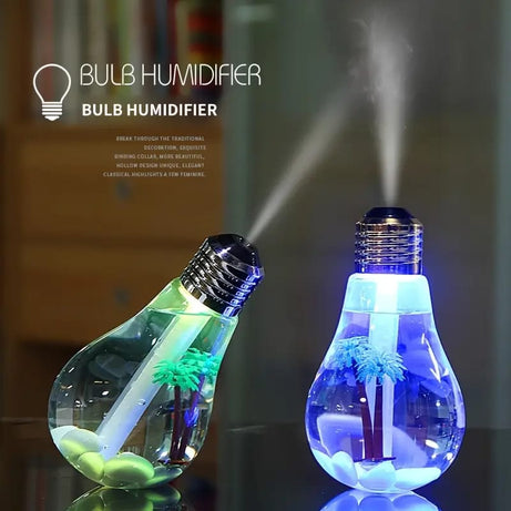 USB Powered Easy to Refill Water Push Button Nightlight Feature Control Creative Ocean Bulb Mist Spray Humidifier with Lid Opening with Box